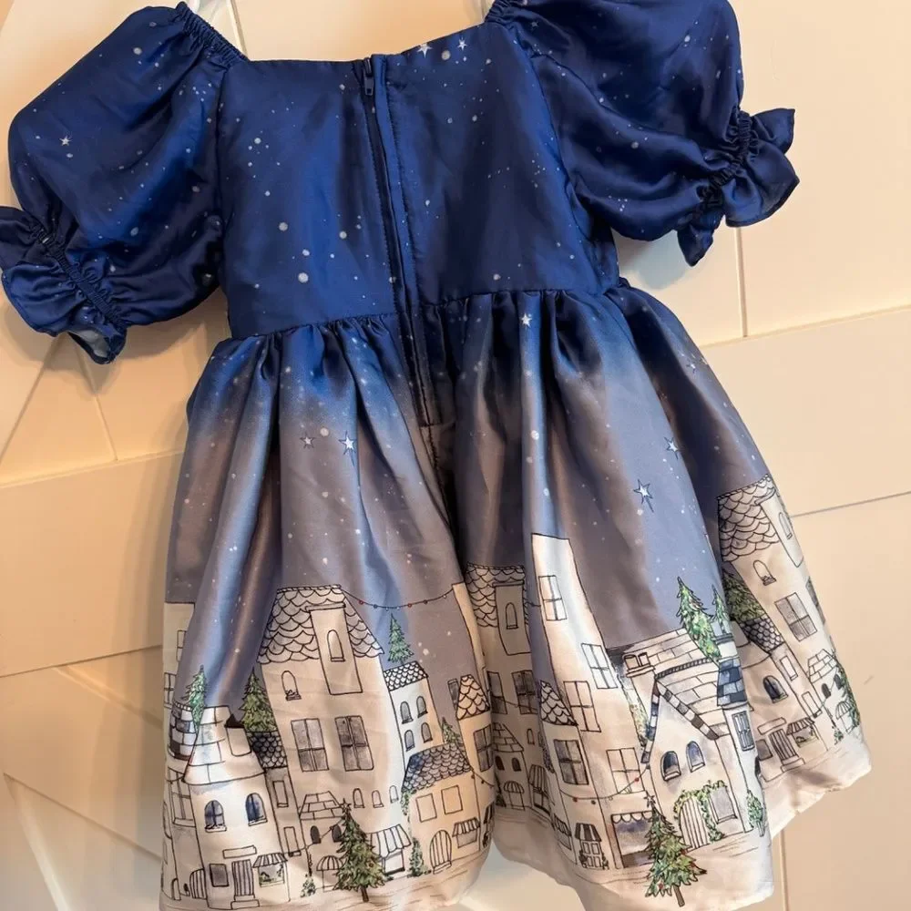 New Pippa & Julie Girls Christmas Dress 3T Gorgeous Holiday Navy Multicolor